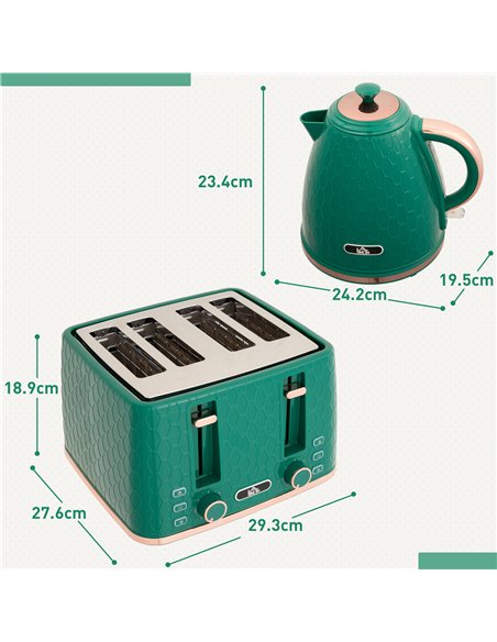 HOMCOM Kettle and Toaster Set, 1.7L 3000W Fast Boil Jug Kettle with Auto Shut Off, 4 Slice Toaster with 7 Level Browning Control - pic 94153 | FastDaddyshop