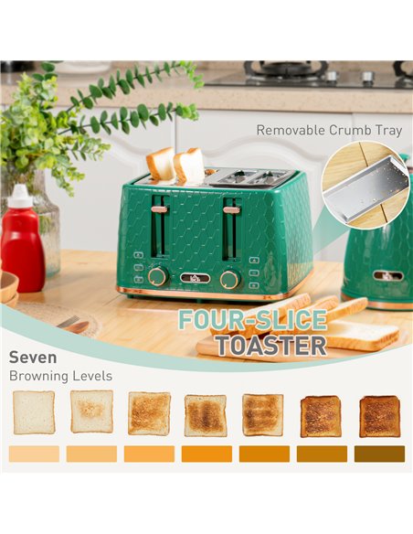 HOMCOM Kettle and Toaster Set, 1.7L 3000W Fast Boil Jug Kettle with Auto Shut Off, 4 Slice Toaster with 7 Level Browning Control - pic 94155 | FastDaddyshop