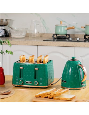 HOMCOM Kettle and Toaster Set, 1.7L 3000W Fast Boil Jug Kettle with Auto Shut Off, 4 Slice Toaster with 7 Level Browning Control