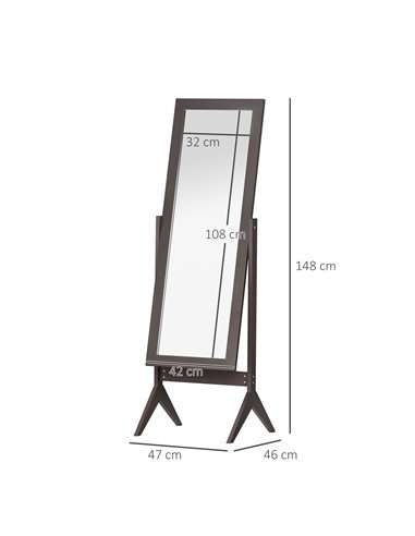 HOMCOM Dressing Mirror, Freestanding Bedroom Tall Mirror Adjustable Angle, 148x47cm, Brown 831-268CF