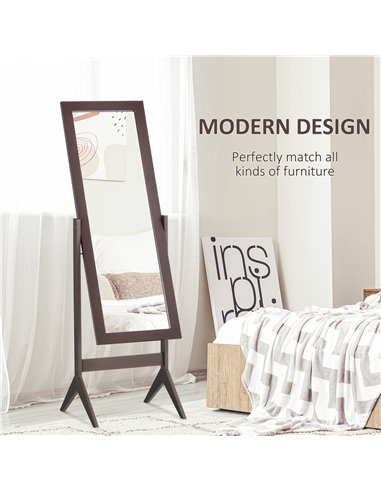 HOMCOM Dressing Mirror, Freestanding Bedroom Tall Mirror Adjustable Angle, 148x47cm, Brown 831-268CF
