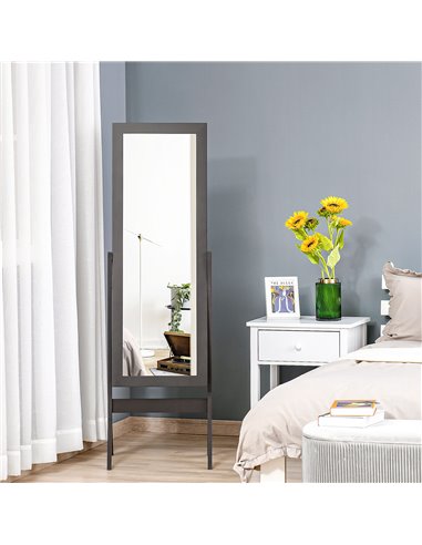 HOMCOM Dressing Mirror, Freestanding Bedroom Tall Mirror Adjustable Angle, 148x47cm, Brown 831-268CF