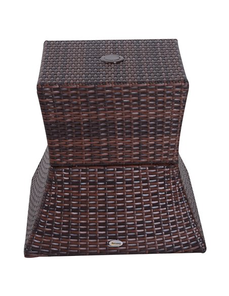 Outsunny Outdoor Patio Rattan Wicker Coffee Table Bistro Side Table w/ Umbrella Hole and Storage Space, Brown - pic 9417 | FastDaddyshop