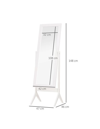 HOMCOM Tall Freestanding Dressing Mirror, Bedroom Full-Length Mirror with Adjustable Angle, 148x47cm, White 831-268WT