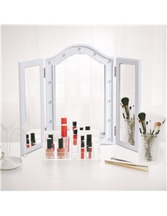 HOMCOM Lighted Vanity Mirror, Trifold Freestanding Tabletop Cosmetic Mirror with 16 LED Lights, Battery Operated, Foldable, Whit