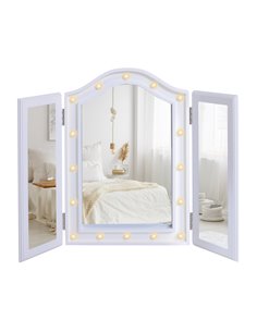 HOMCOM Lighted Vanity Mirror, Trifold Freestanding Tabletop Cosmetic Mirror with 16 LED Lights, Battery Operated, Foldable, Whit 2