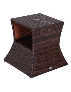 Outsunny Outdoor Patio Rattan Wicker Coffee Table with Umbrella Hole and Storage Space, Brown