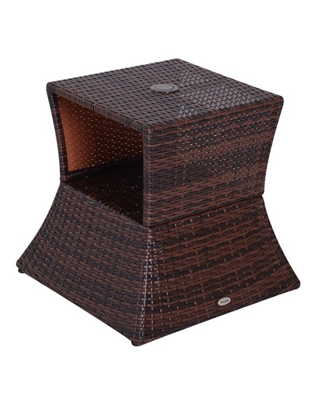 Outsunny Outdoor Patio Rattan Wicker Coffee Table with Umbrella Hole and Storage Space, Brown - pic 9418 | FastDaddyshop