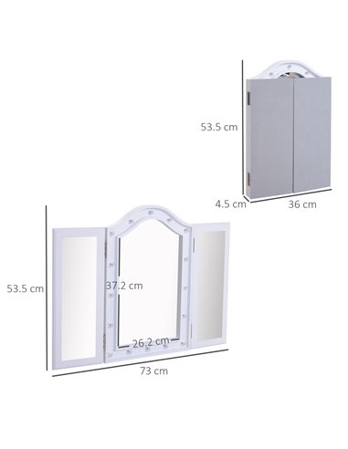 HOMCOM Lighted Vanity Mirror, Trifold Freestanding Tabletop Cosmetic Mirror with 16 LED Lights, Battery Operated, Foldable, Whit