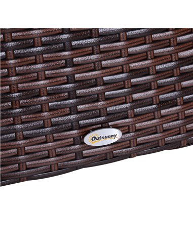 Outsunny Outdoor Patio Rattan Wicker Coffee Table Bistro Side Table w/ Umbrella Hole and Storage Space, Brown