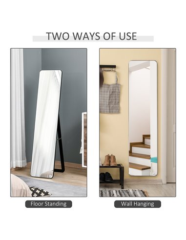 HOMCOM Full Length Mirror, Free Standing or Wall Hanging, Tall Full Body Mirror for Bedroom, Hallway, Black 831-390BK