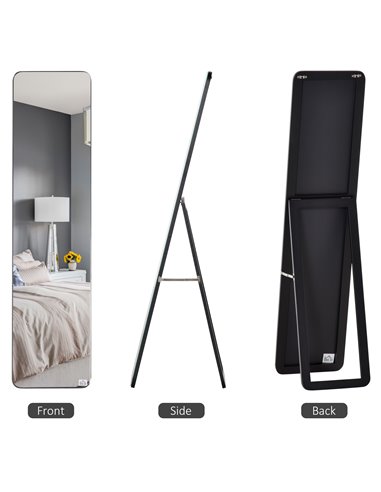 HOMCOM Full Length Mirror, Free Standing or Wall Hanging, Tall Full Body Mirror for Bedroom, Hallway, Black 831-390BK