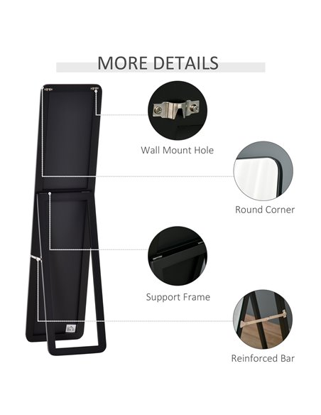 HOMCOM Full Length Mirror, Free Standing or Wall Hanging, Tall Full Body Mirror for Bedroom, Hallway, Black 831-390BK - pic 94192 | FastDaddyshop