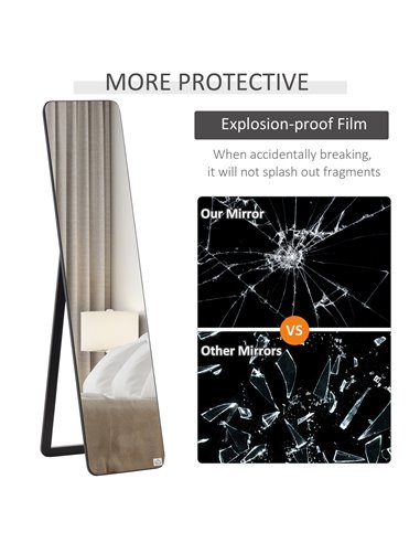 HOMCOM Full Length Mirror, Free Standing or Wall Hanging, Tall Full Body Mirror for Bedroom, Hallway, Black 831-390BK