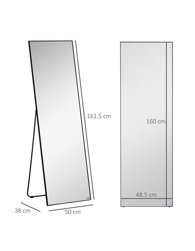 HOMCOM Free Standing Mirror w/ Anti-Slip Pads & Explosion-Proof Film for Bedroom & Dressing Room, 160 x 40cm, Black 831-387
