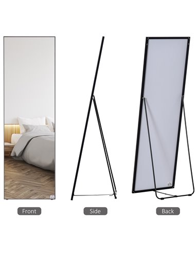 HOMCOM Free Standing Mirror w/ Anti-Slip Pads & Explosion-Proof Film for Bedroom & Dressing Room, 160 x 40cm, Black 831-387