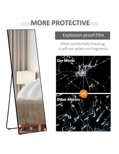 HOMCOM Free Standing Mirror w/ Anti-Slip Pads & Explosion-Proof Film for Bedroom & Dressing Room, 160 x 40cm, Black 831-387