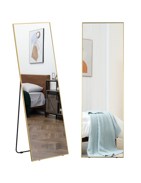 HOMCOM Full-Length Dressing Mirror, Wall-Mounted or Freestanding, Rectangle with Gold Frame, 160 x 50 cm for Bedrooms and Living - pic 94214 | FastDaddyshop