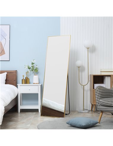 HOMCOM Full-Length Dressing Mirror, Wall-Mounted or Freestanding, Rectangle with Gold Frame, 160 x 50 cm for Bedrooms and Living