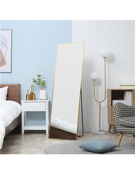 HOMCOM Full-Length Dressing Mirror, Wall-Mounted or Freestanding, Rectangle with Gold Frame, 160 x 50 cm for Bedrooms and Living - pic 94215 | FastDaddyshop