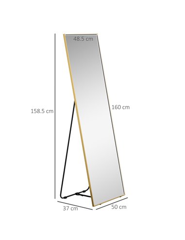 HOMCOM Full-Length Dressing Mirror, Wall-Mounted or Freestanding, Rectangle with Gold Frame, 160 x 50 cm for Bedrooms and Living