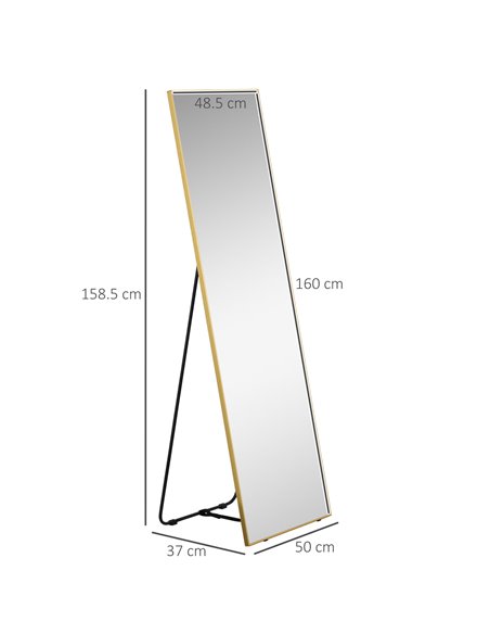 HOMCOM Full-Length Dressing Mirror, Wall-Mounted or Freestanding, Rectangle with Gold Frame, 160 x 50 cm for Bedrooms and Living - pic 94216 | FastDaddyshop