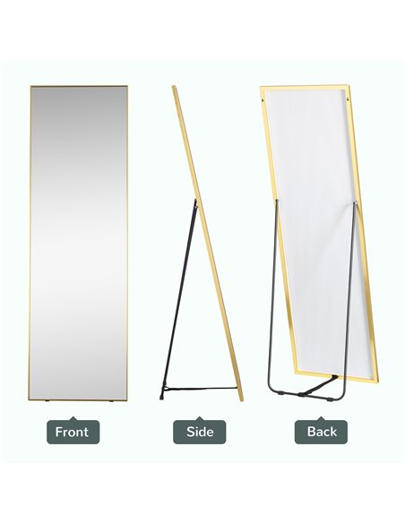 HOMCOM Full-Length Dressing Mirror, Wall-Mounted or Freestanding, Rectangle with Gold Frame, 160 x 50 cm for Bedrooms and Living - pic 94217 | FastDaddyshop