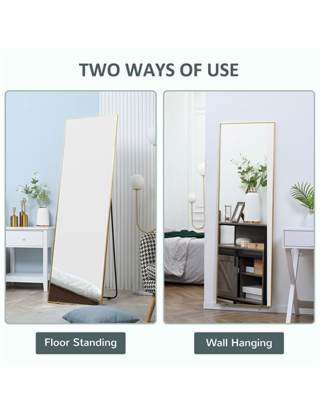 HOMCOM Full-Length Dressing Mirror, Wall-Mounted or Freestanding, Rectangle with Gold Frame, 160 x 50 cm for Bedrooms and Living - pic 94218 | FastDaddyshop