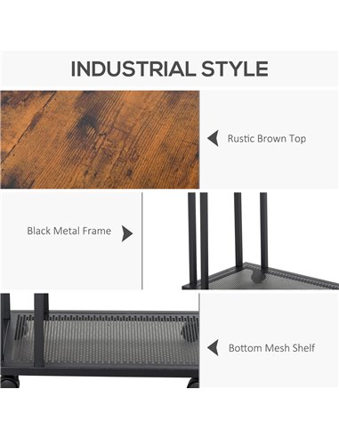 HOMCOM Mobile Sofa Side End Coffee Table Coffee Table Laptop Stand Metal Frame Rolling Castors Storage Wooden Trolly