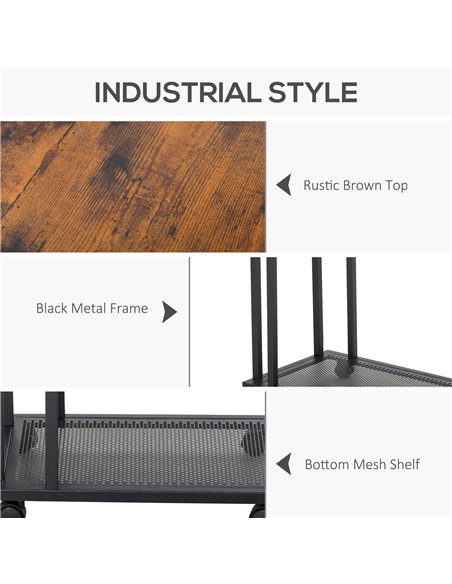 HOMCOM Mobile Sofa Side End Coffee Table Coffee Table Laptop Stand Metal Frame Rolling Castors Storage Wooden Trolly - pic 9422 | FastDaddyshop