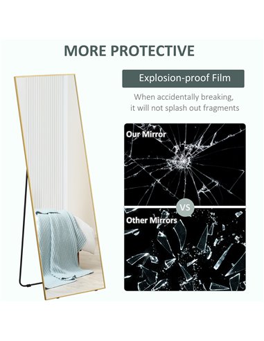 HOMCOM Full-Length Dressing Mirror, Wall-Mounted or Freestanding, Rectangle with Gold Frame, 160 x 50 cm for Bedrooms and Living