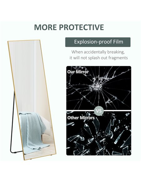 HOMCOM Full-Length Dressing Mirror, Wall-Mounted or Freestanding, Rectangle with Gold Frame, 160 x 50 cm for Bedrooms and Living - pic 94220 | FastDaddyshop
