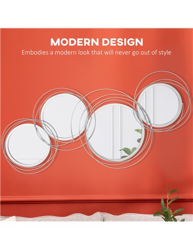 HOMCOM Metallic Artistry: Modern Silver Mirror Wall Sculptures, Decorative Hangings for Living, Dining & Bedrooms 830-651V00SR