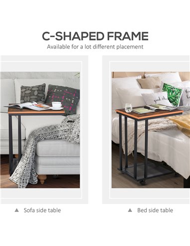 HOMCOM Mobile Sofa Side End Coffee Table Coffee Table Laptop Stand Metal Frame Rolling Castors Storage Wooden Trolly