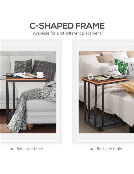 HOMCOM Mobile Sofa Side End Coffee Table Coffee Table Laptop Stand Metal Frame Rolling Castors Storage Wooden Trolly - pic 9423 | FastDaddyshop