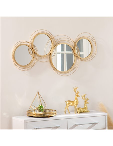 HOMCOM Metal Wall Art Modern Decorative Mirror Decor Hanging Home Wall Sculptures for Living Room Bedroom Dining Room, Gold 830- - pic 94233 | FastDaddyshop