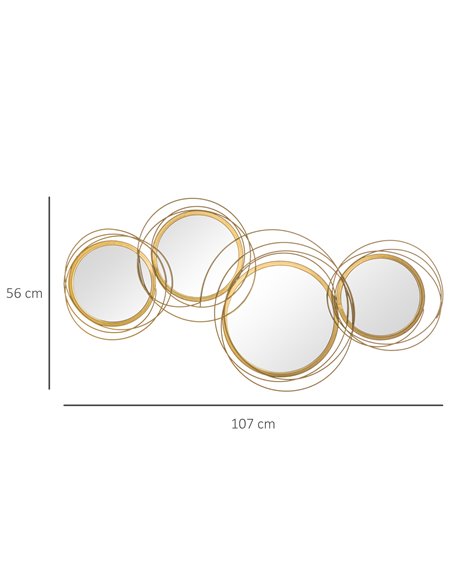 HOMCOM Metal Wall Art Modern Decorative Mirror Decor Hanging Home Wall Sculptures for Living Room Bedroom Dining Room, Gold 830- - pic 94234 | FastDaddyshop