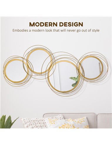 HOMCOM Metal Wall Art Modern Decorative Mirror Decor Hanging Home Wall Sculptures for Living Room Bedroom Dining Room, Gold 830-