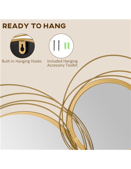 HOMCOM Metal Wall Art Modern Decorative Mirror Decor Hanging Home Wall Sculptures for Living Room Bedroom Dining Room, Gold 830- - pic 94236 | FastDaddyshop
