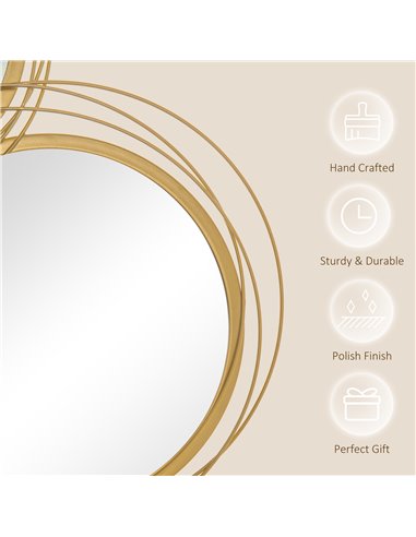 HOMCOM Metal Wall Art Modern Decorative Mirror Decor Hanging Home Wall Sculptures for Living Room Bedroom Dining Room, Gold 830-