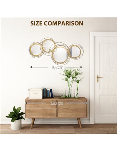 HOMCOM Metal Wall Art Modern Decorative Mirror Decor Hanging Home Wall Sculptures for Living Room Bedroom Dining Room, Gold 830-