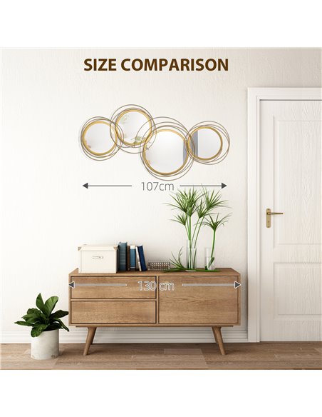 HOMCOM Metal Wall Art Modern Decorative Mirror Decor Hanging Home Wall Sculptures for Living Room Bedroom Dining Room, Gold 830- - pic 94238 | FastDaddyshop