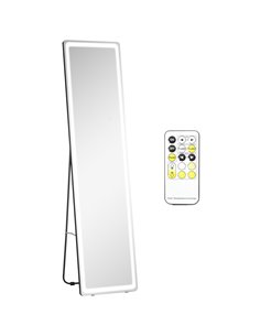 HOMCOM Freestanding Full-Length Mirror with LED Lights, Remote Control, Floor or Wall Mounted for Bedroom 831-583V70SR