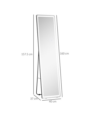 HOMCOM Freestanding Full-Length Mirror with LED Lights, Remote Control, Floor or Wall Mounted for Bedroom 831-583V70SR