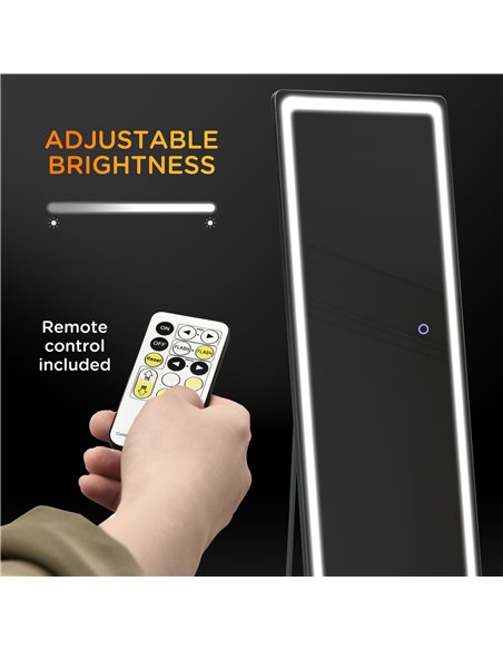 HOMCOM Freestanding Full-Length Mirror with LED Lights, Remote Control, Floor or Wall Mounted for Bedroom 831-583V70SR - pic 94246 | FastDaddyshop