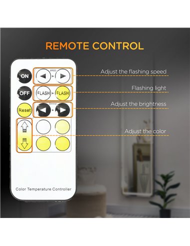 HOMCOM Freestanding Full-Length Mirror with LED Lights, Remote Control, Floor or Wall Mounted for Bedroom 831-583V70SR