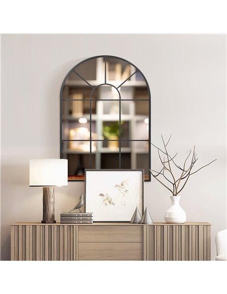 HOMCOM Arched Wall Mirror Modern, 91 x 60 cm, Window Style for Living Room, Bedroom, Sleek Design, Black 830-631V01BK - pic 94260 | FastDaddyshop