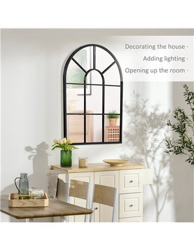 HOMCOM Arched Wall Mirror Modern, 91 x 60 cm, Window Style for Living Room, Bedroom, Sleek Design, Black 830-631V01BK