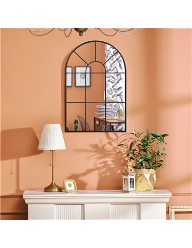 HOMCOM Arched Wall Mirror Modern, 91 x 60 cm, Window Style for Living Room, Bedroom, Sleek Design, Black 830-631V01BK