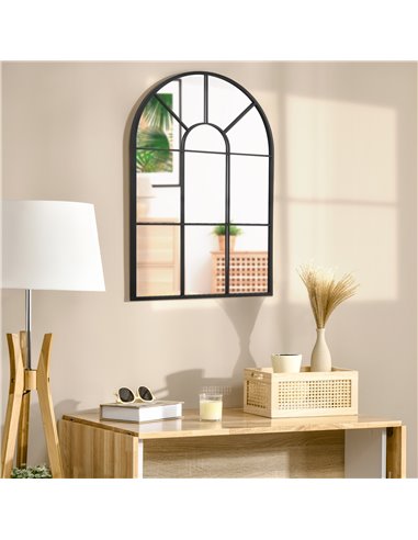 HOMCOM Arched Wall Mirror Modern, 91 x 60 cm, Window Style for Living Room, Bedroom, Sleek Design, Black 830-631V01BK
